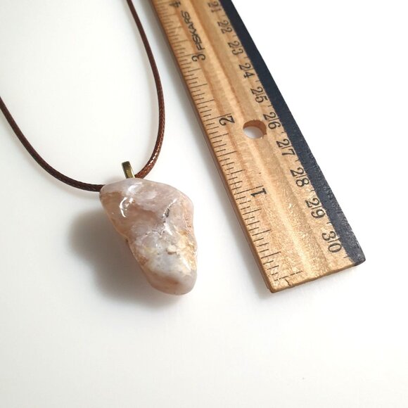 Raw Stone Pendant Necklace Agate 17" To 19" Length Earthy Natural Gemstone Gift - Picture 4 of 5